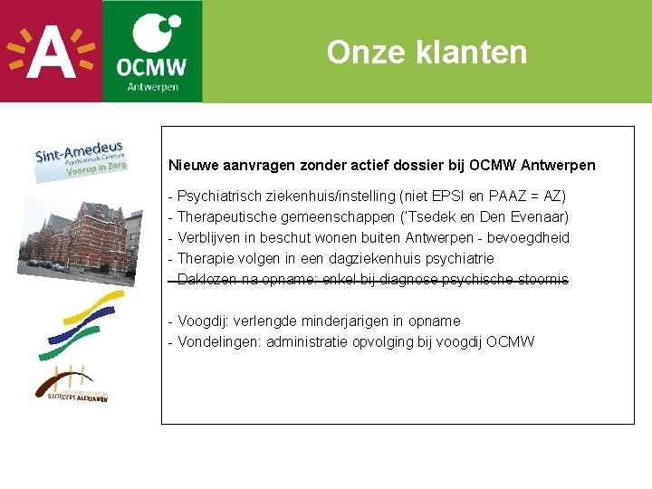 Onze klanten Nieuwe aanvragen zonder actief dossier bij OCMW Antwerpen - Psychiatrisch ziekenhuis/instelling (niet