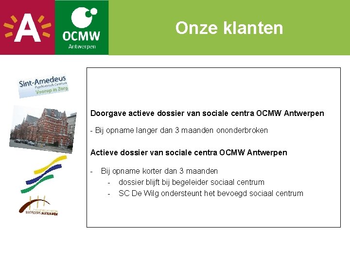 Onze klanten Doorgave actieve dossier van sociale centra OCMW Antwerpen - Bij opname langer