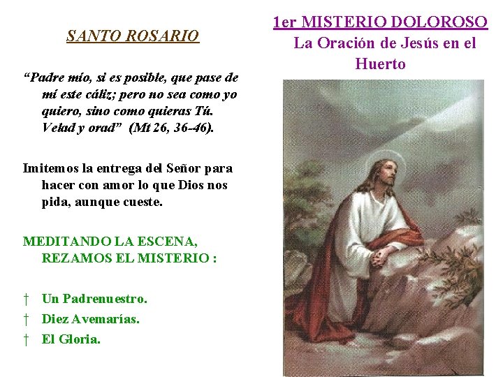 SANTO ROSARIO “Padre mío, si es posible, que pase de mí este cáliz; pero