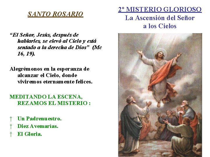 SANTO ROSARIO “El Señor, Jesús, después de hablarles, se elevó al Cielo y está