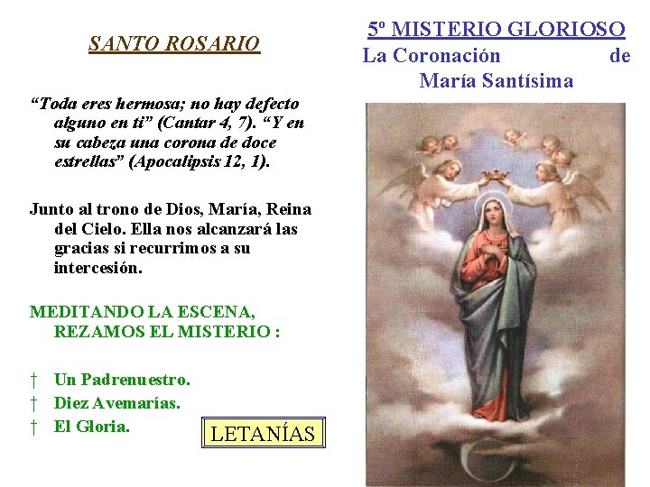 SANTO ROSARIO “Toda eres hermosa; no hay defecto alguno en ti” (Cantar 4, 7).