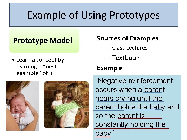 Example of Using Prototypes Prototype Model Sources of Examples • Learn a concept by