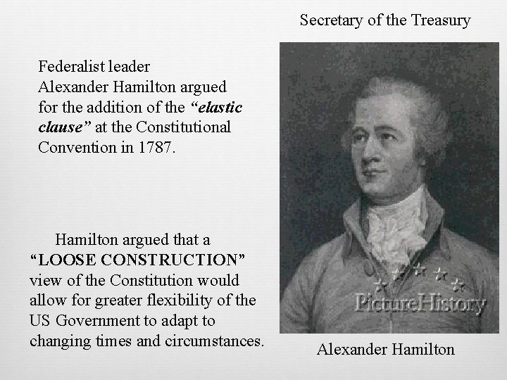 Secretary of the Treasury Federalist leader Alexander Hamilton argued for the addition of the