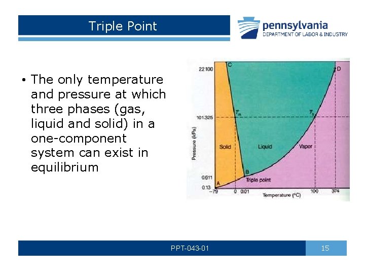 Triple Point • The only temperature and pressure at which three phases (gas, liquid