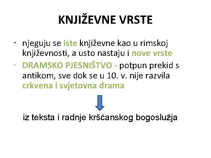 KNJIŽEVNE VRSTE njeguju se iste književne kao u rimskoj književnosti, a usto nastaju i