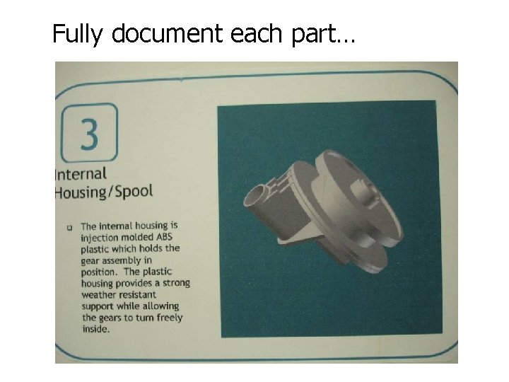 Fully document each part… 