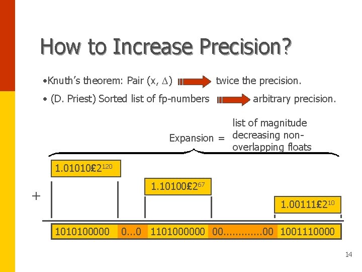 How to Increase Precision? • Knuth’s theorem: Pair (x, D) • (D. Priest) Sorted