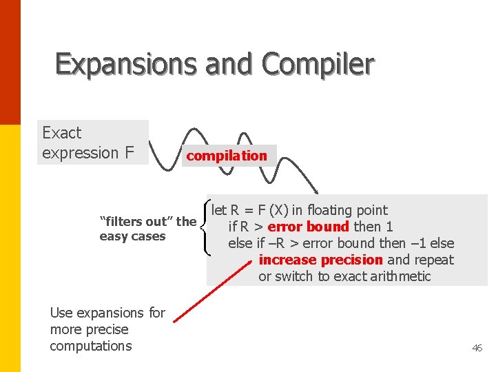 Expansions and Compiler Exact expression F compilation “filters out” the easy cases Use expansions