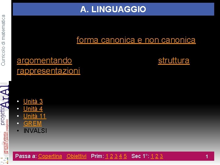 Curricolo di matematica A. LINGUAGGIO A 4. Esprimere in linguaggio naturale il confronto tra Curricolo di matematica A. LINGUAGGIO A 4. Esprimere in linguaggio naturale il confronto tra