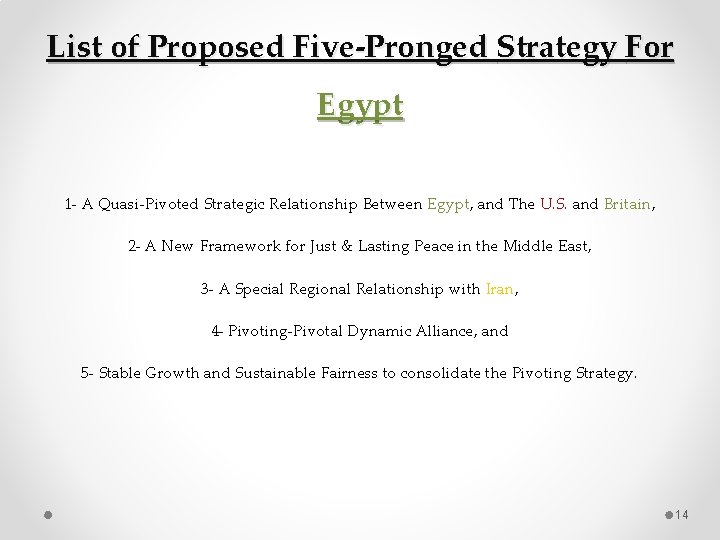List of Proposed Five‐Pronged Strategy For Egypt 1‐ A Quasi‐Pivoted Strategic Relationship Between Egypt,