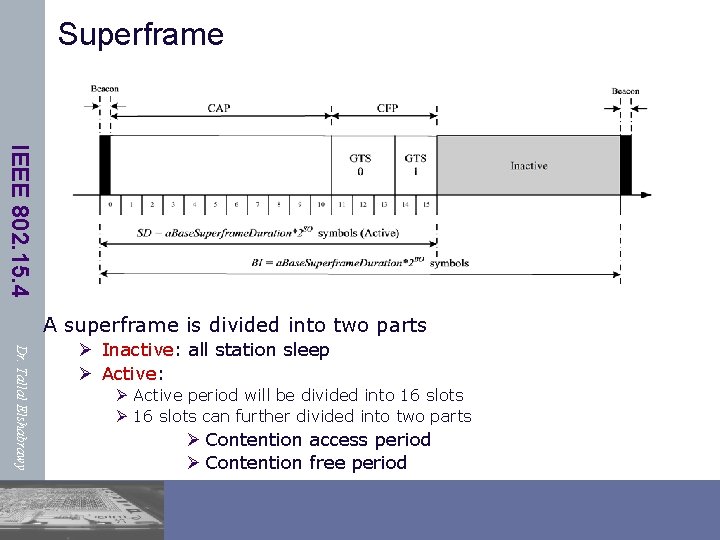 Superframe IEEE 802. 15. 4 A superframe is divided into two parts Dr. Tallal