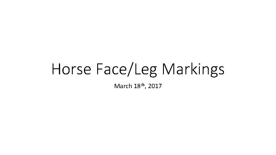 Horse Face/Leg Markings March 18 th, 2017 Horse Face/Leg Markings March 18 th, 2017