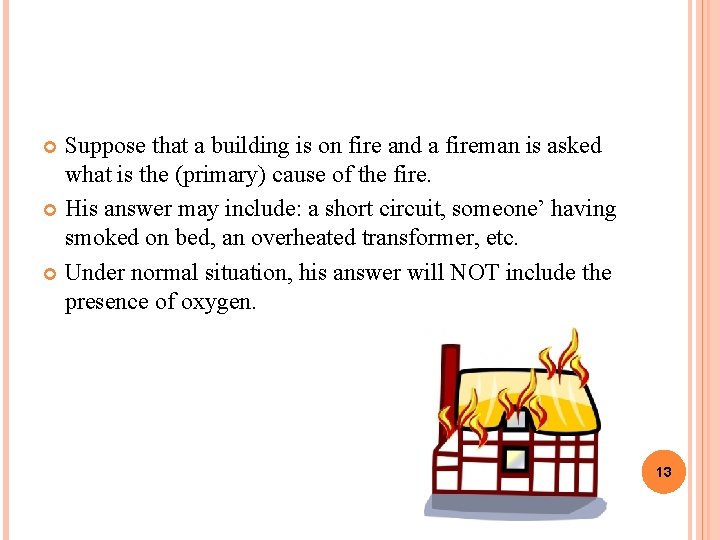 Suppose that a building is on fire and a fireman is asked what is