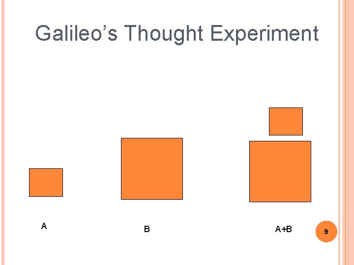 Galileo’s Thought Experiment A B A+B 9 