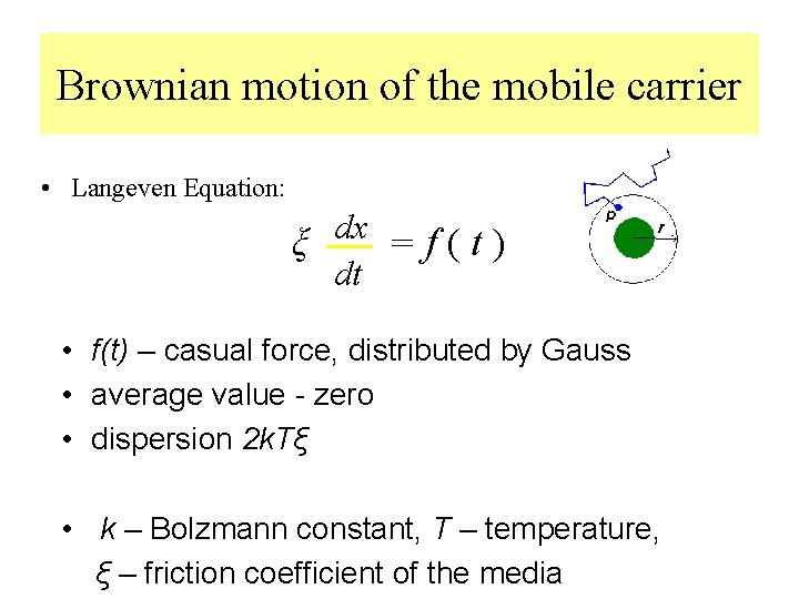 Brownian motion of the mobile carrier • Langeven Equation: dx ξ = f (