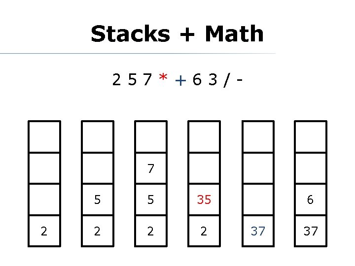 Stacks + Math 257*+63/- 7 2 5 5 35 2 2 2 6 37