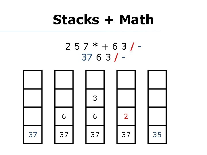 Stacks + Math 257*+63/37 6 3 / - 3 37 6 6 2 37