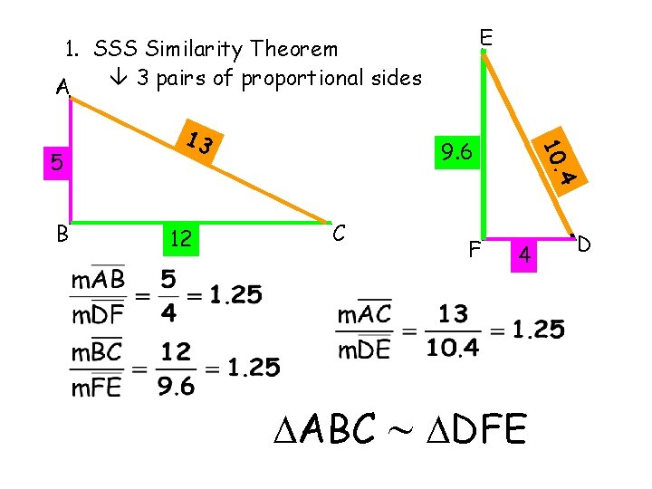 E 1. SSS Similarity Theorem 3 pairs of proportional sides A . 4 B