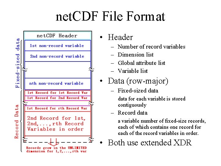 net. CDF File Format • Header – – Number of record variables Dimension list