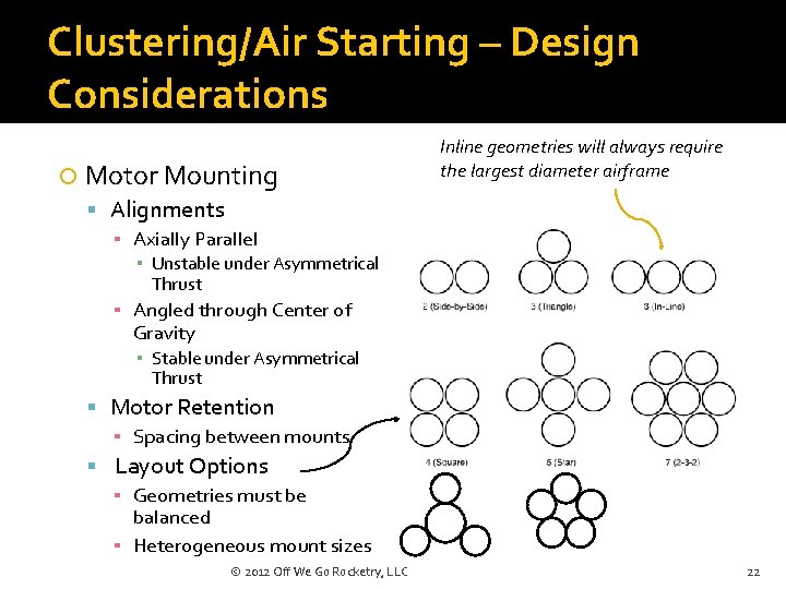 Clustering/Air Starting – Design Considerations Motor Mounting Alignments Inline geometries will always require the