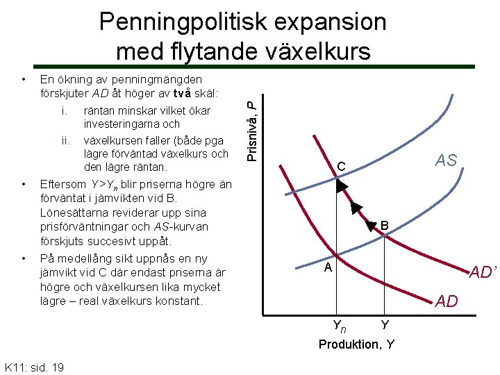  • En ökning av penningmängden förskjuter AD åt höger av två skäl: i.