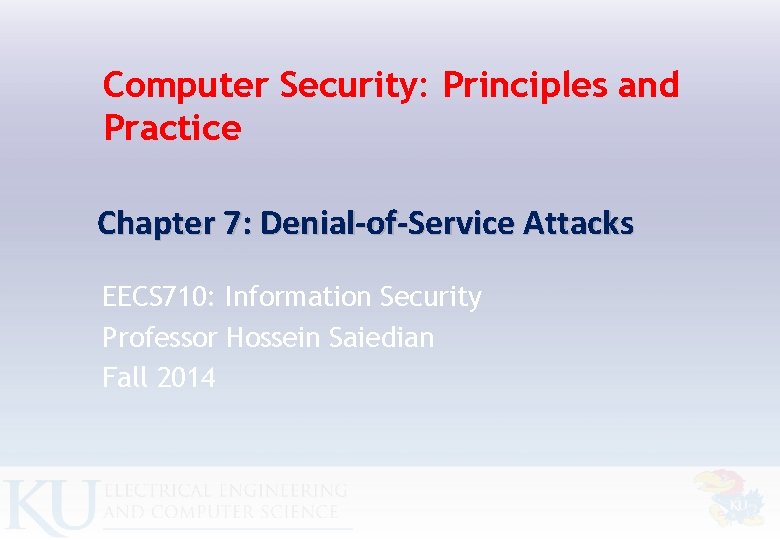 Computer Security: Principles and Practice Chapter 7: Denial-of-Service Attacks EECS 710: Information Security Professor