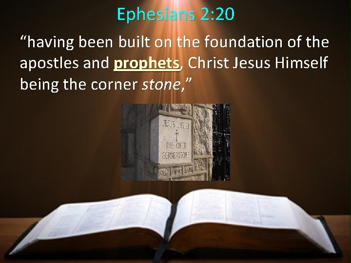 Ephesians 2: 20 “having been built on the foundation of the apostles and prophets,