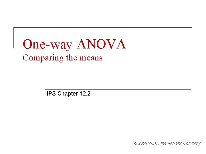One-way ANOVA Comparing the means IPS Chapter 12. 2 © 2009 W. H. Freeman