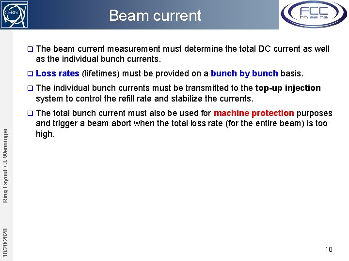 10/28/2020 Ring Layout / J. Wenninger Beam current q The beam current measurement must
