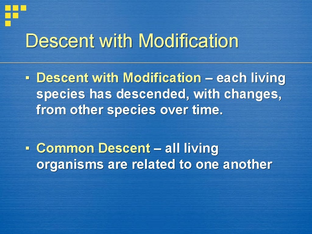 Descent with Modification ▪ Descent with Modification – each living species has descended, with