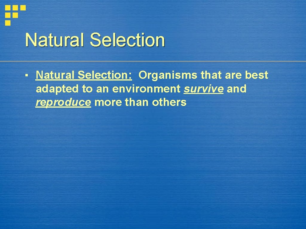 Natural Selection ▪ Natural Selection: Organisms that are best adapted to an environment survive