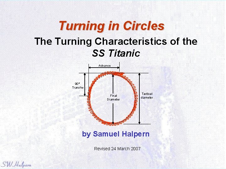 Turning in Circles The Turning Characteristics of the SS Titanic Advance 90° Transfer Final