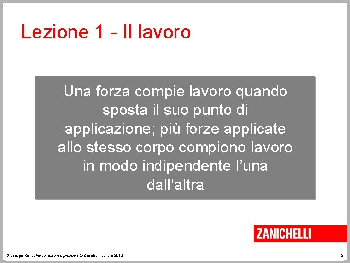 Lezione 1 - Il lavoro Una forza compie lavoro quando sposta il suo punto Lezione 1 - Il lavoro Una forza compie lavoro quando sposta il suo punto