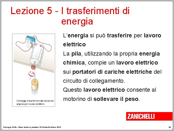 Lezione 5 - I trasferimenti di energia L’energia si può trasferire per lavoro elettrico Lezione 5 - I trasferimenti di energia L’energia si può trasferire per lavoro elettrico