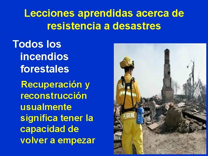 Lecciones aprendidas acerca de resistencia a desastres Todos los incendios forestales Recuperación y reconstrucción