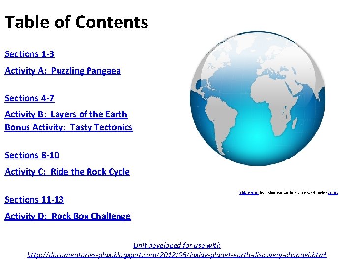 Table of Contents Sections 1 -3 Activity A: Puzzling Pangaea Sections 4 -7 Activity
