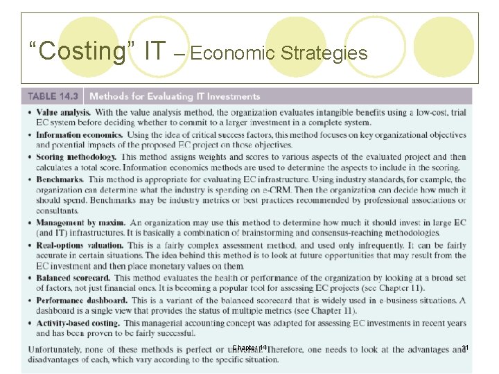 “Costing” IT – Economic Strategies Chapter 14 11 