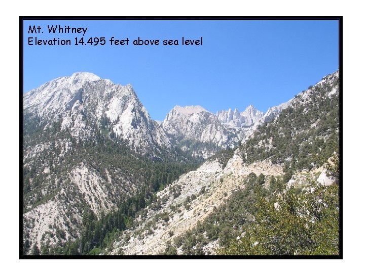 Mt. Whitney Elevation 14. 495 feet above sea level 