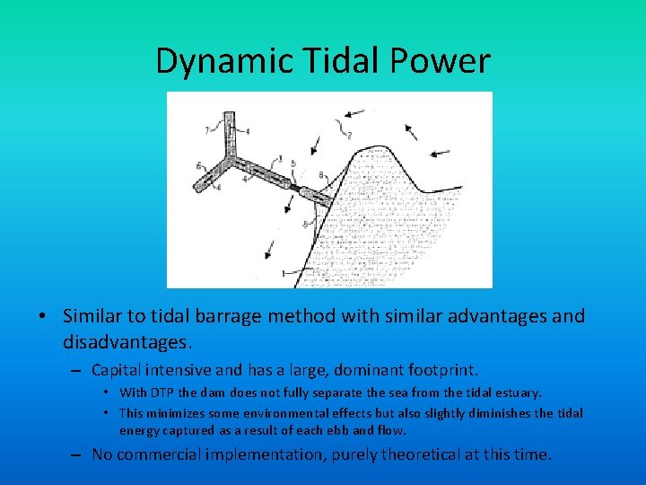 Dynamic Tidal Power • Similar to tidal barrage method with similar advantages and disadvantages.