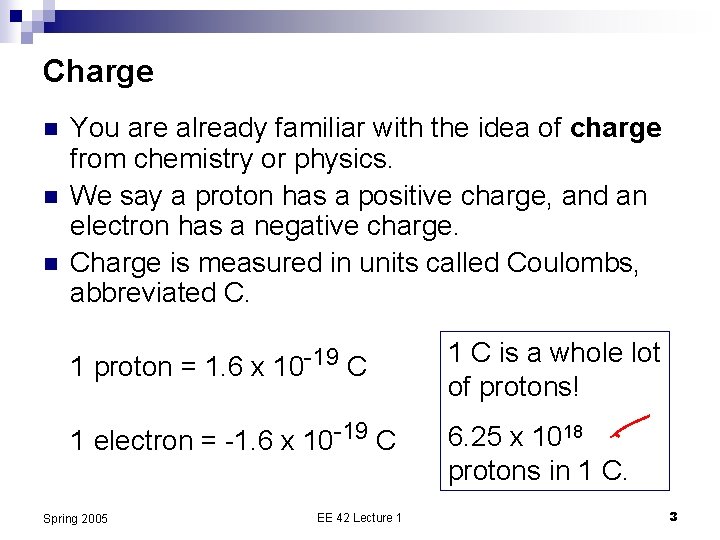 Charge n n n You are already familiar with the idea of charge from