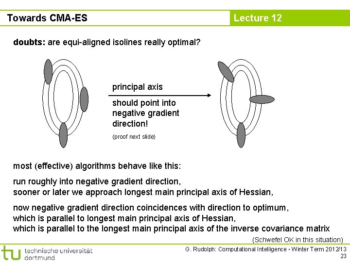 Towards CMA-ES Lecture 12 doubts: are equi-aligned isolines really optimal? principal axis should point