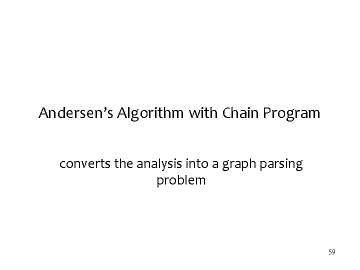 Andersen’s Algorithm with Chain Program converts the analysis into a graph parsing problem 59