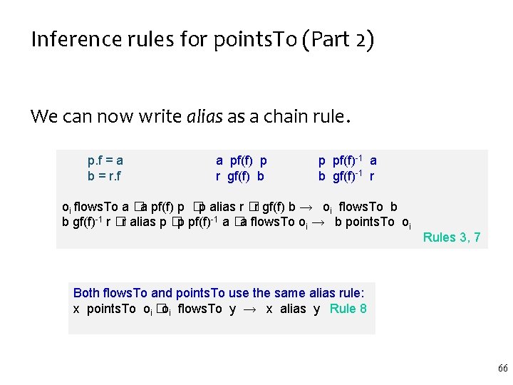 Inference rules for points. To (Part 2) We can now write alias as a