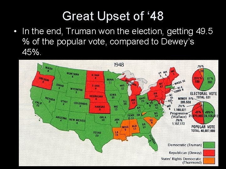Great Upset of ‘ 48 • In the end, Truman won the election, getting