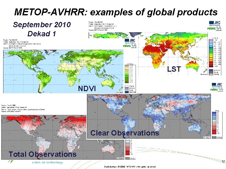 METOP-AVHRR: examples of global products September 2010 Dekad 1 LST NDVI Clear Observations Total