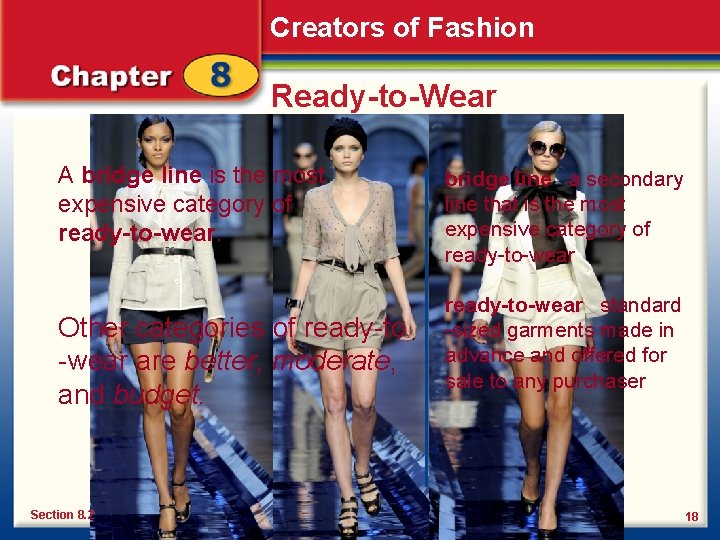 Creators of Fashion Ready-to-Wear A bridge line is the most expensive category of ready-to-wear.