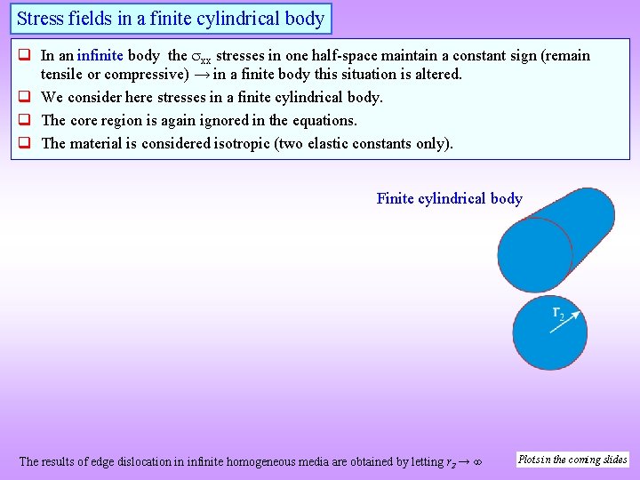 Stress fields in a finite cylindrical body q In an infinite body the xx