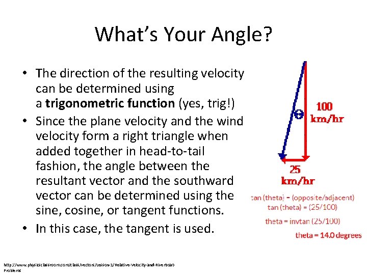 What’s Your Angle? • The direction of the resulting velocity can be determined using