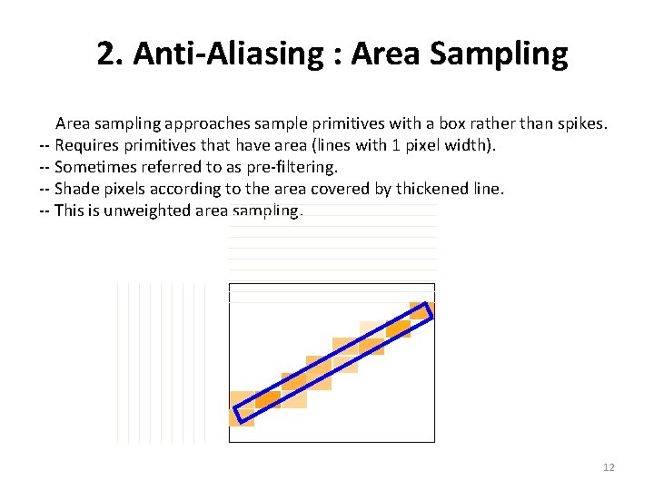 2. Anti-Aliasing : Area Sampling Area sampling approaches sample primitives with a box rather