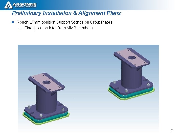 Preliminary Installation & Alignment Plans n Rough ± 5 mm position Support Stands on